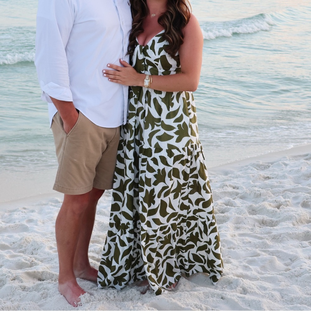Green and White Floral Maxi Dress
